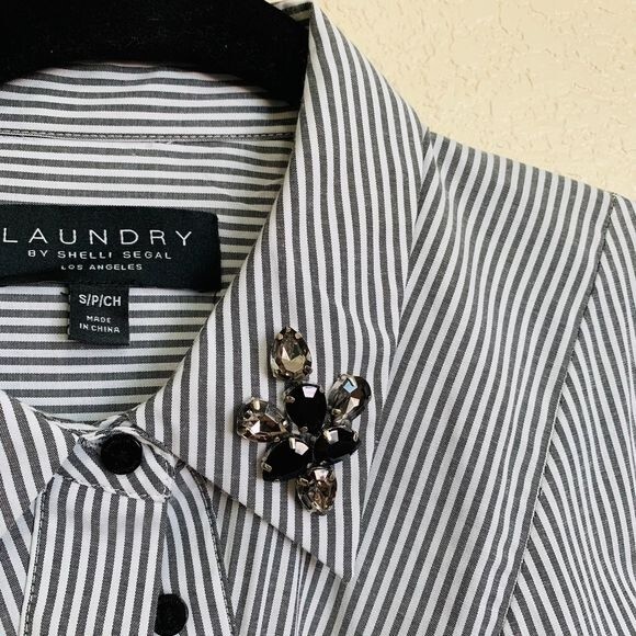 Laundry by Shelli Segal women top gray stripe long sleeve collar shirt size S - Picture 5 of 12